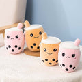 Reversible Bubble Tea Plush: Double Cuteness!: pink, orange bubble tea cups, kawaii cartoon style