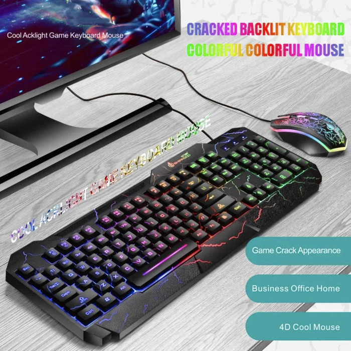 RGB Gaming Keyboard and Mouse Set, Dragon X Edition: black, multicolor RGB lighting gaming keyboard with wired gaming mouse