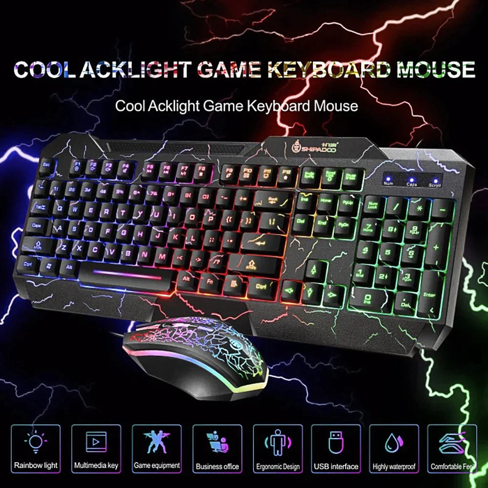 RGB Gaming Keyboard and Mouse Set, Dragon X Edition: black, multicolor RGB lighting gaming keyboard with wired gaming mouse