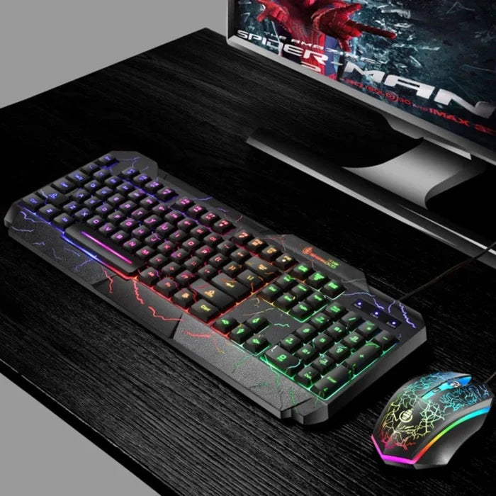RGB Gaming Keyboard and Mouse Set, Dragon X Edition: black, multicolor RGB lighting gaming keyboard with wired gaming mouse