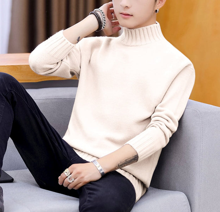 Ribbed Turtleneck Sweater for Men: gray turtleneck sweater, minimal style
