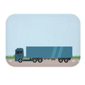 Roadway Truck Bath Mat: light blue, dark teal blue semi-truck, cartoon, minimal style