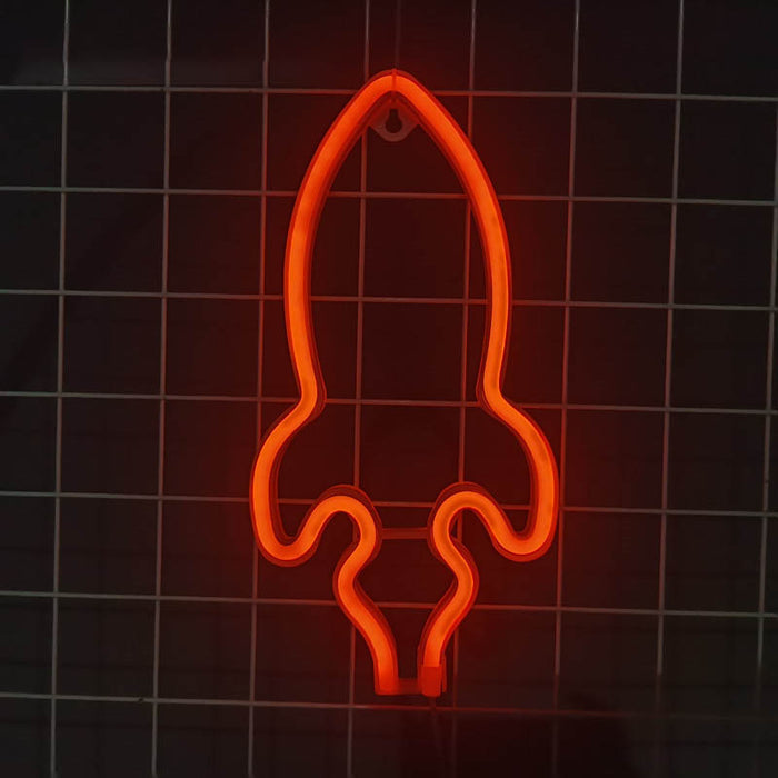 Rocket Neon LED Lights, Cosmic Charm!: blue, pink rocket, minimal cartoon style