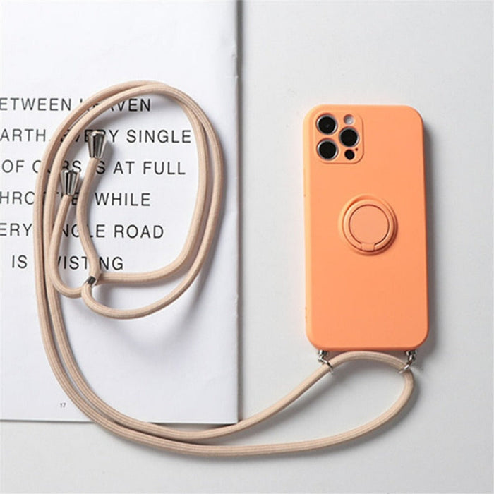 Rope Ring Crossbody Phone Case with Stand for iPhone, A Hands-free Solution: blue-gray, light lavender phone cases with lanya