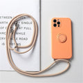 Rope Ring Crossbody Phone Case with Stand for iPhone, A Hands-free Solution: blue-gray, light lavender phone cases with lanya