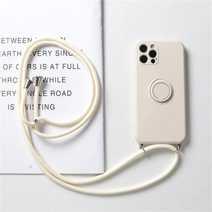 Rope Ring Crossbody Phone Case with Stand for iPhone, A Hands-free Solution: blue-gray, light lavender phone cases with lanya