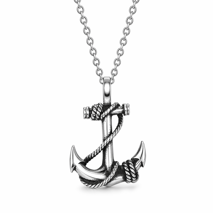 Roped Anchor Necklace Silver