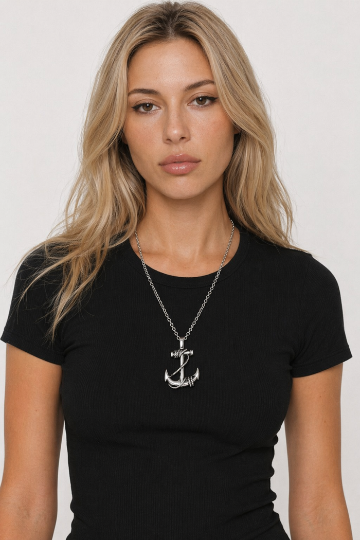 Roped Anchor Necklace Silver