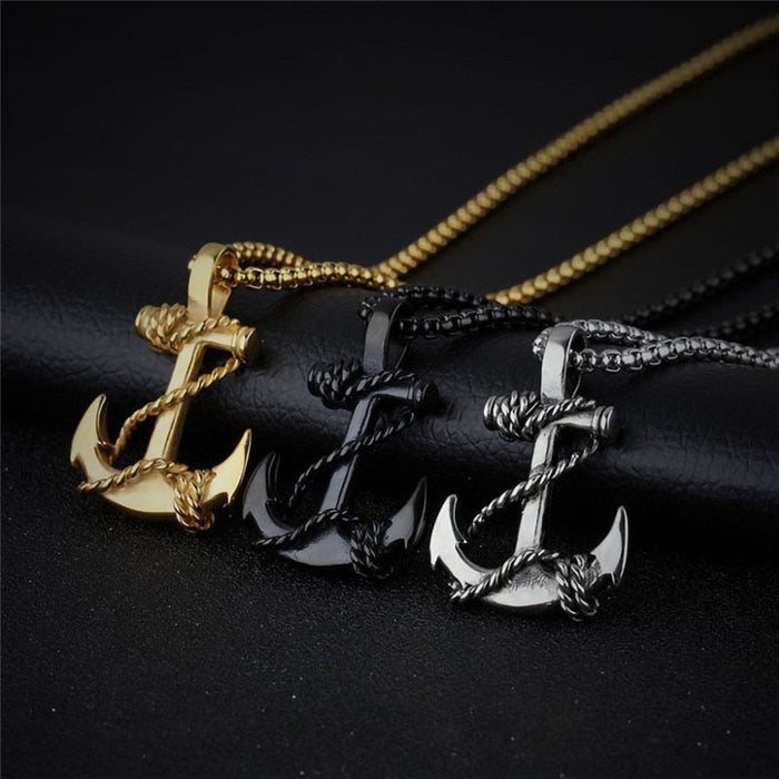 Roped Anchor Necklace: gold, black anchor, nautical style