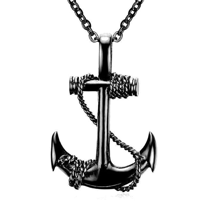Roped Anchor Necklace: gold, black anchor, nautical style