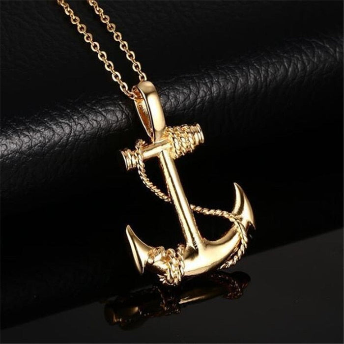 Roped Anchor Necklace: gold, black anchor, nautical style