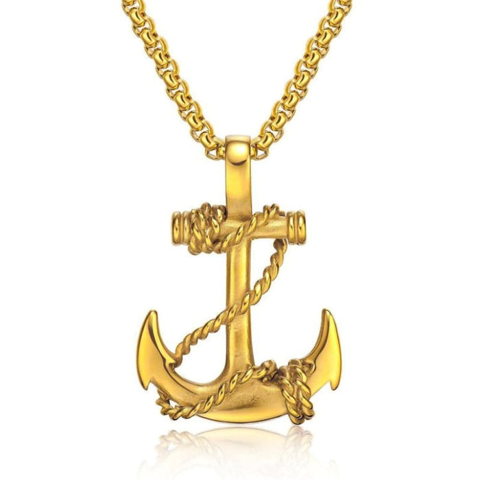 Roped Anchor Necklace: gold, black anchor, nautical style