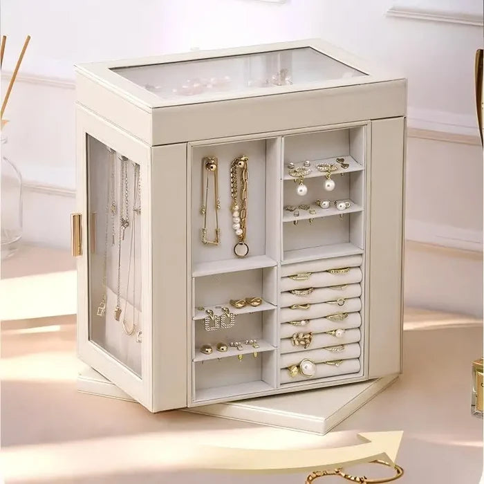 Rotating Multi-Layer Leather Jewelry Box