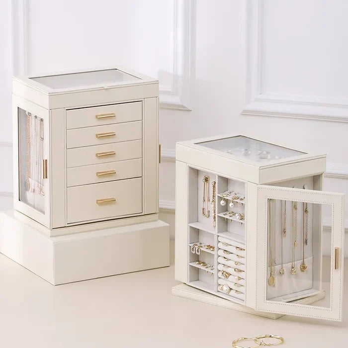 Rotating Multi-Layer Leather Jewelry Box
