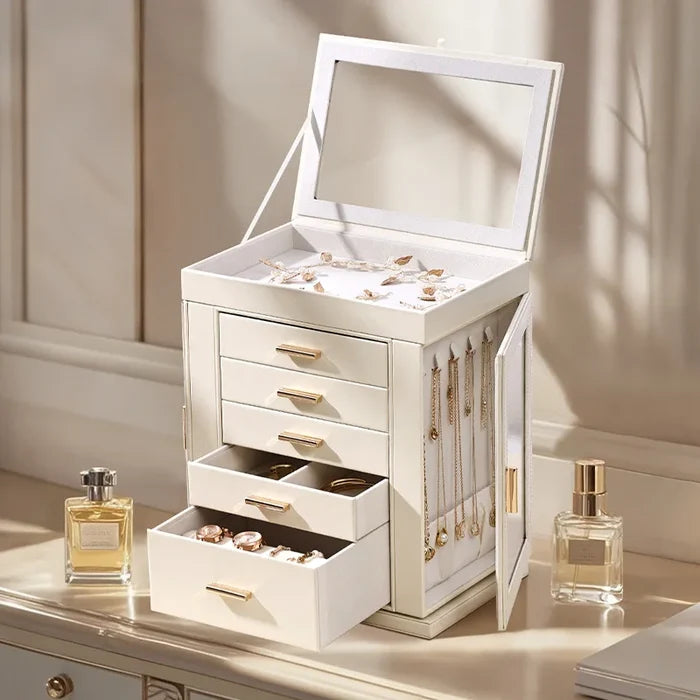 Rotating Multi-Layer Leather Jewelry Box
