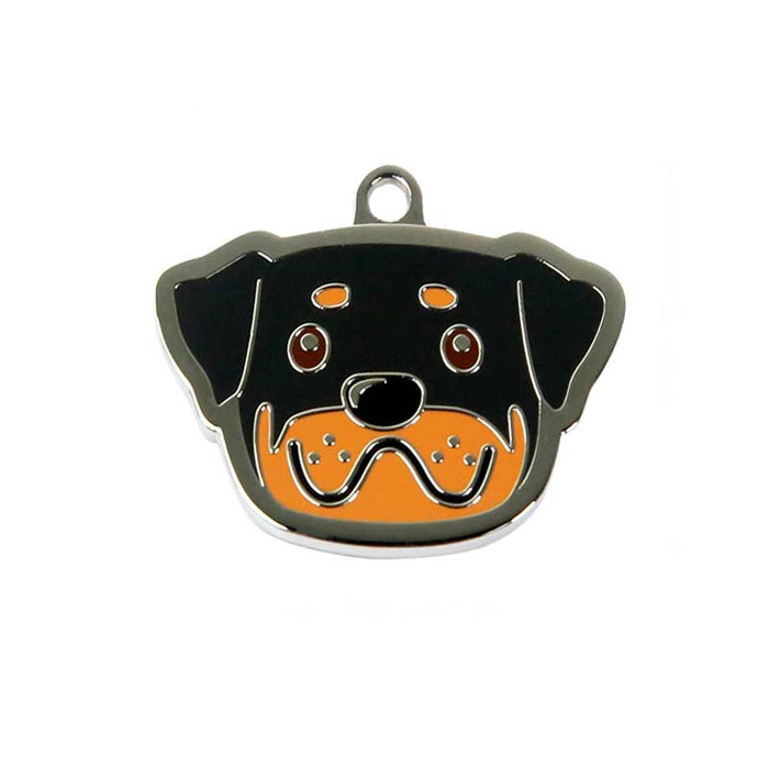 Rottweiler Dog ID Tag with Engraving: black, orange dog, cartoon style