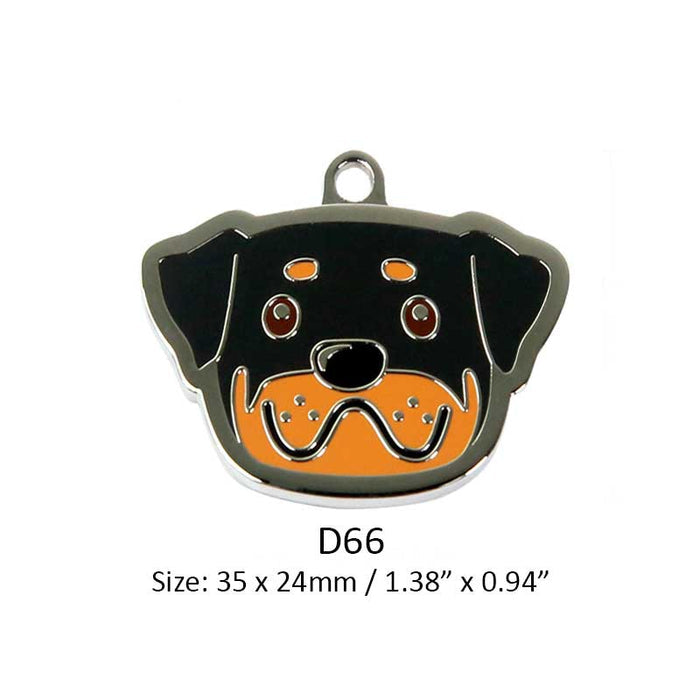Rottweiler Dog ID Tag with Engraving: black, orange dog, cartoon style