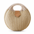 Round-Shaped Wicker Handbag with a Top Handle Beige