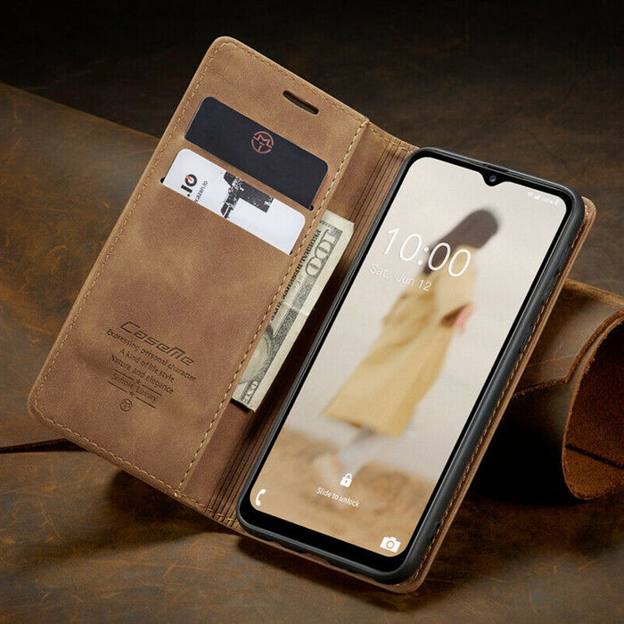 Samsung A13 A33 A53 5G Leather Folio Case: brown, dark brown folio phone case, minimal style
