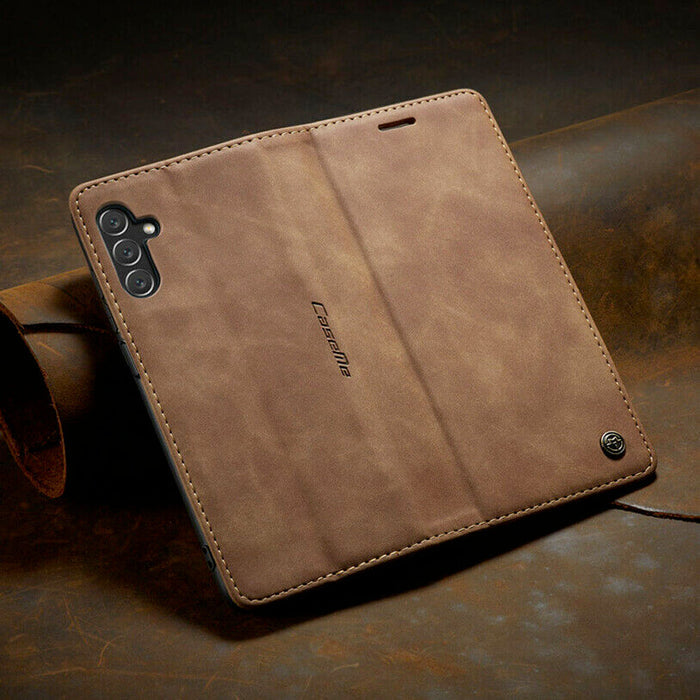 Samsung A13 A33 A53 5G Leather Folio Case: brown, dark brown folio phone case, minimal style