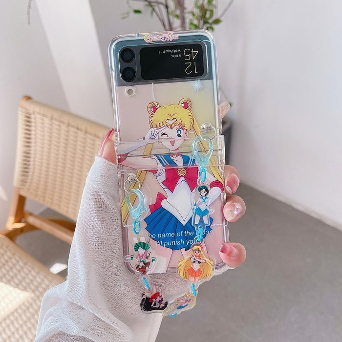 Samsung Galaxy Flip 4 Cute Cases: clear, pink Sailor Moon anime character/theme, kawaii cartoon anime style