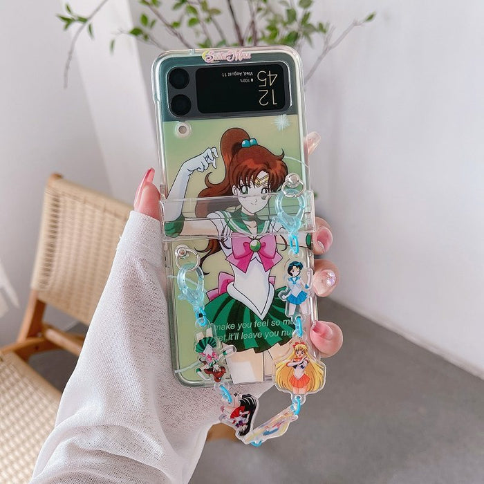 Samsung Galaxy Flip 4 Cute Cases: clear, pink Sailor Moon anime character/theme, kawaii cartoon anime style