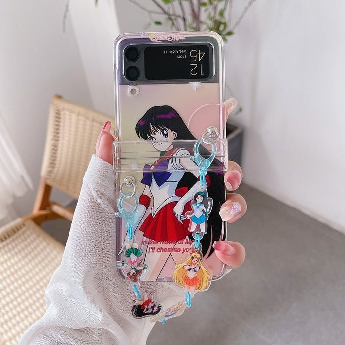 Samsung Galaxy Flip 4 Cute Cases: clear, pink Sailor Moon anime character/theme, kawaii cartoon anime style