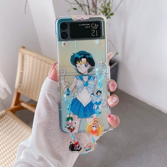 Samsung Galaxy Flip 4 Cute Cases: clear, pink Sailor Moon anime character/theme, kawaii cartoon anime style
