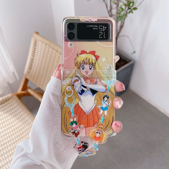Samsung Galaxy Flip 4 Cute Cases: clear, pink Sailor Moon anime character/theme, kawaii cartoon anime style