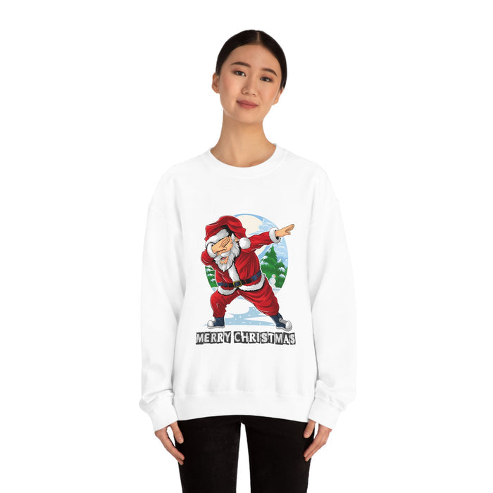 Santa Dabbing Women's Crewneck Sweatshirt: heather gray, red Santa Claus Christmas theme, cartoon festive holiday style