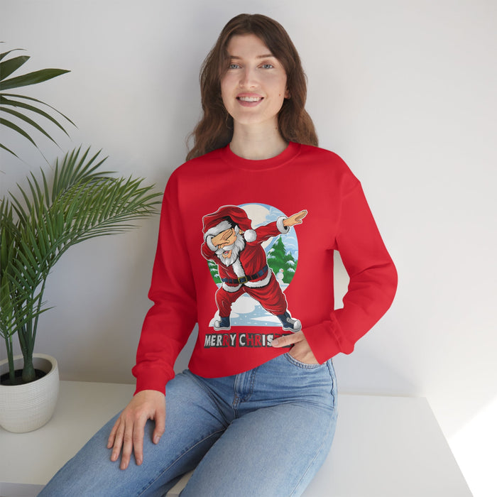 Santa Dabbing Women's Crewneck Sweatshirt: heather gray, red Santa Claus Christmas theme, cartoon festive holiday style