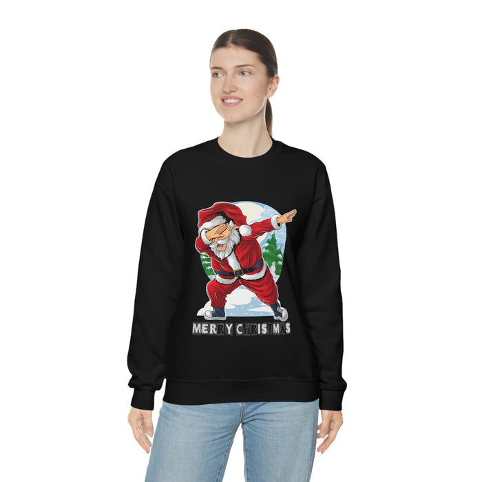 Santa Dabbing Women's Crewneck Sweatshirt: heather gray, red Santa Claus Christmas theme, cartoon festive holiday style