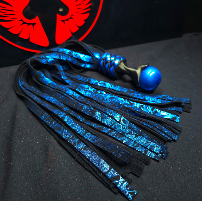 Sapphire Smoke Leather Ball Handle Flogger- In Stock