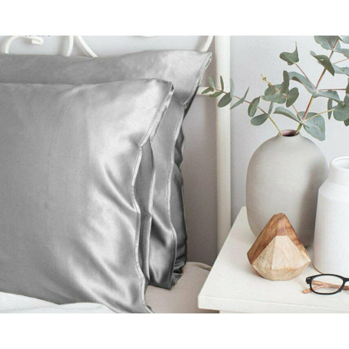Satin Silk Pillowcase for Youthful Skin & Healthy Hair, Set of 2: silver gray, white pillowcases and bedside decor, minimal m