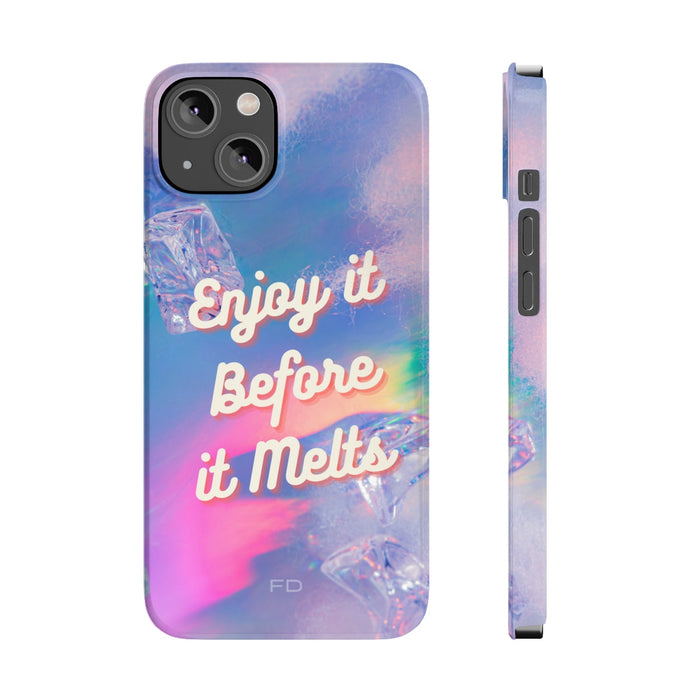 Savor It Until It Dissolves iPhone 14, 14 PRO and 14 PRO MAX Slim Case: purple, blue smartphone case, colorful graphic, retro