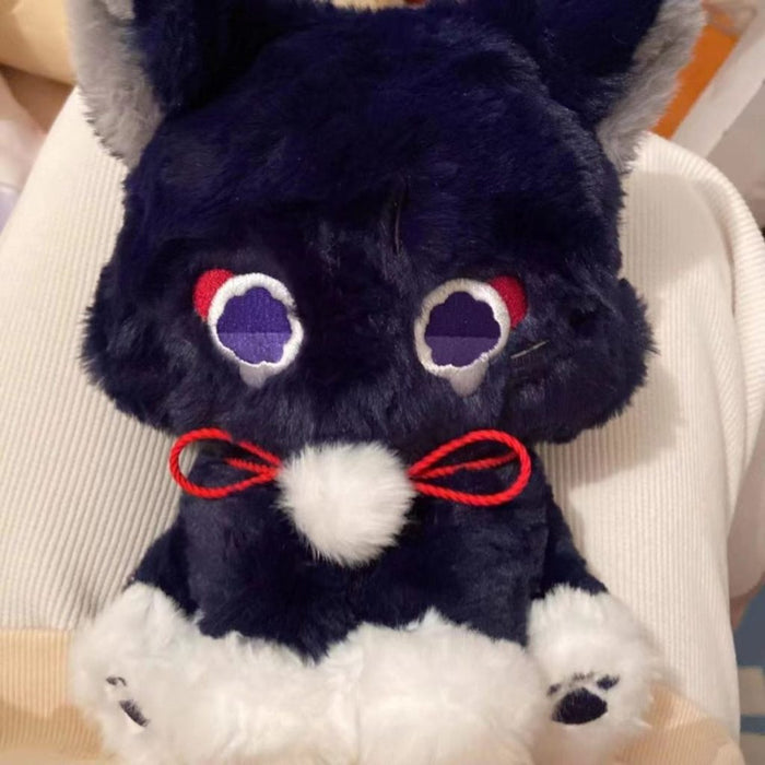 Scaramouche Cat Plush Toy for Collectors: dark navy blue, white cat-like character, kawaii cartoon style