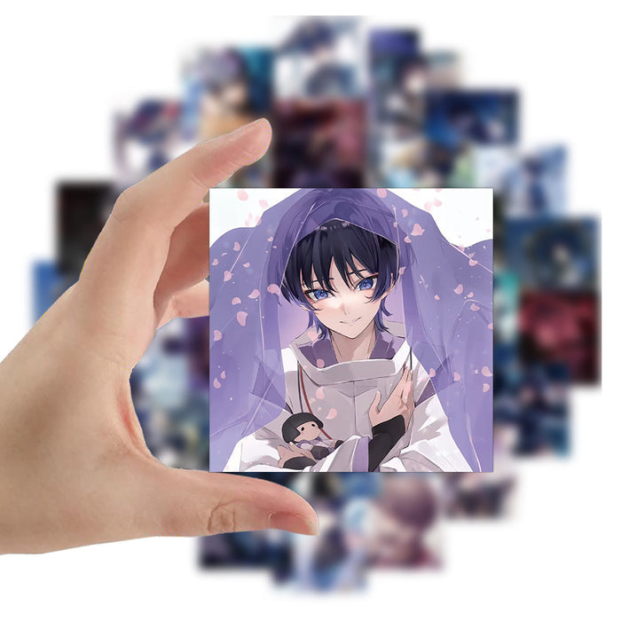 Scaramouche Genshin Impact Stickers: Customize Belongings: black, purple anime-style characters, anime, fantasy, dramatic sty