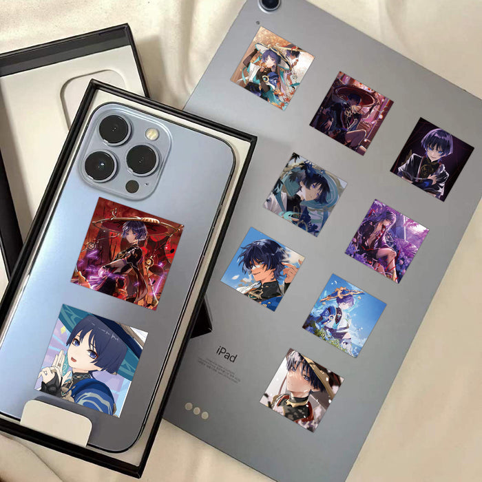 Scaramouche Genshin Impact Stickers: Customize Belongings: black, purple anime-style characters, anime, fantasy, dramatic sty