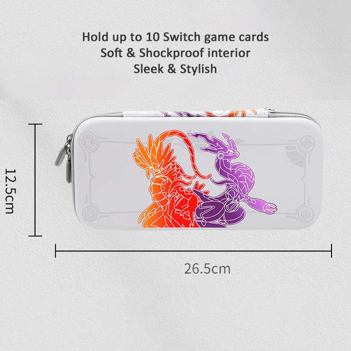 Scarlet and Violet Switch OLED Travel Case: light gray, dark navy Pokémon characters, cartoon gaming-themed style