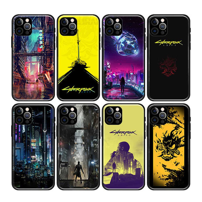 Sci-Fi TPU Phone Case with Camera Protection: black, yellow Cyberpunk-themed futuristic cityscape and graphic designs, cyberp