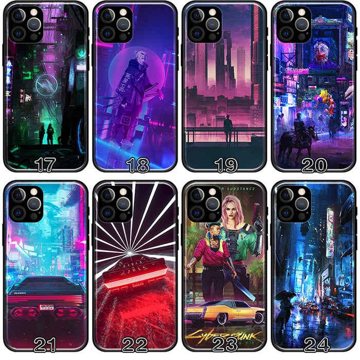 Sci-Fi TPU Phone Case with Camera Protection: black, yellow Cyberpunk-themed futuristic cityscape and graphic designs, cyberp