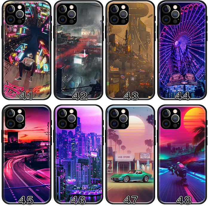 Sci-Fi TPU Phone Case with Camera Protection: black, yellow Cyberpunk-themed futuristic cityscape and graphic designs, cyberp