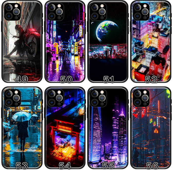 Sci-Fi TPU Phone Case with Camera Protection: black, yellow Cyberpunk-themed futuristic cityscape and graphic designs, cyberp
