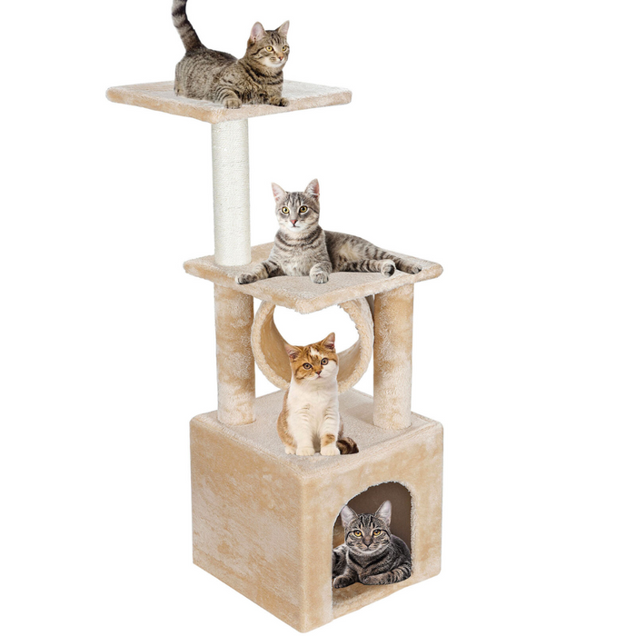 Scratching Post: A Tower for Cats to Climb and Lounge In: beige, cream cats, minimal pet furniture style