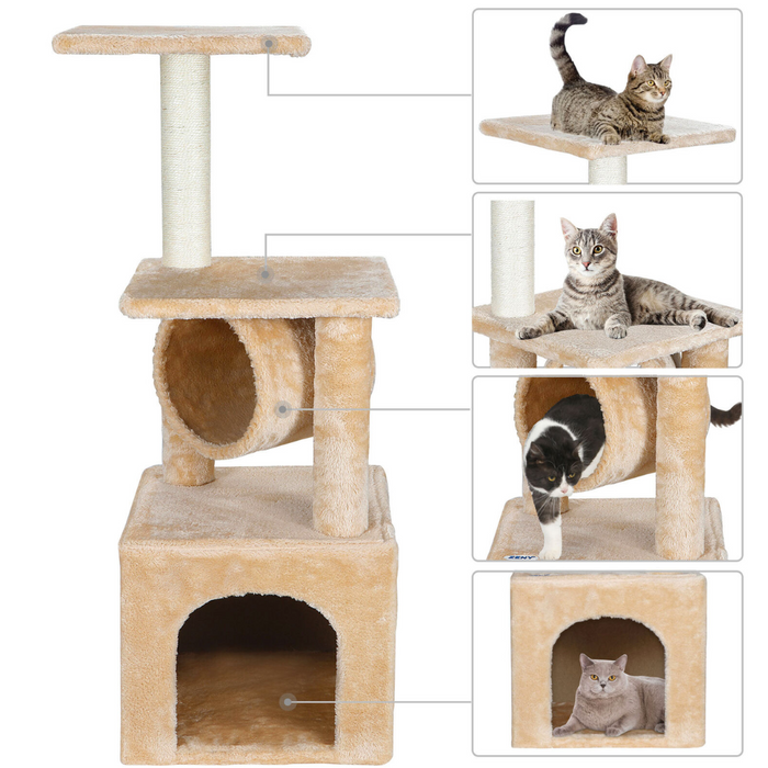 Scratching Post: A Tower for Cats to Climb and Lounge In: beige, cream cats, minimal pet furniture style