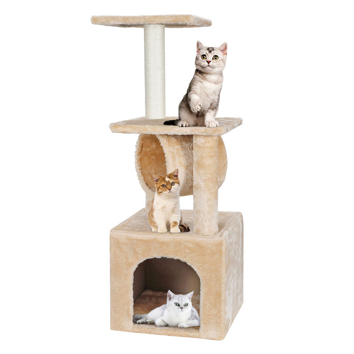 Scratching Post: A Tower for Cats to Climb and Lounge In: beige, cream cats, minimal pet furniture style
