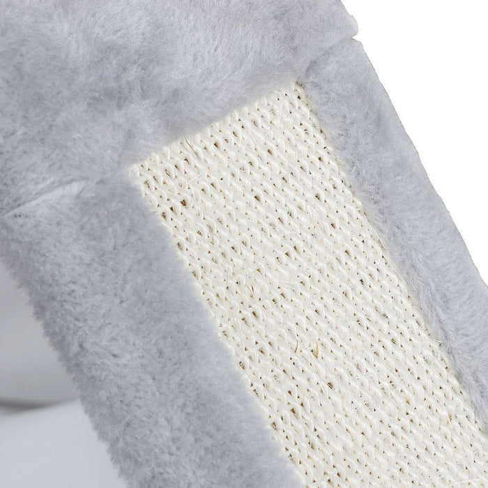 Scratching Post Cat Tree with Ramp and Elevated House: gray, white cats, soft plush pet furniture style