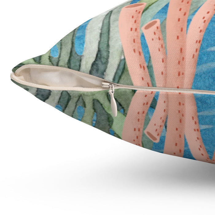 Seashell Patterned Decorative Cushions, Available in 4 Sizes: aqua blue, teal seashell and underwater sea plants, whimsical w