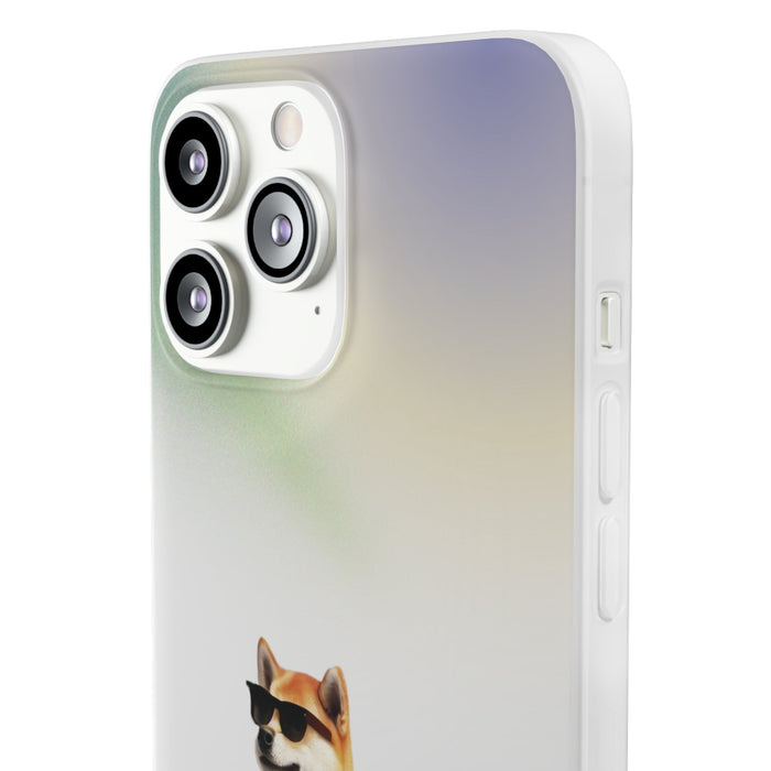 Semi-Transparent Shiba Inu iPhone Case with a Hawaiian Flair: translucent white, pale green dog (Shiba Inu) on a skateboard