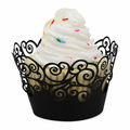 Set of 100 Lace Laser Cut Holders for Cupcakes and Muffins with Festive Design Black